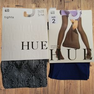 HUE (2) Pair S/M Tights | Indigo & Charcoal